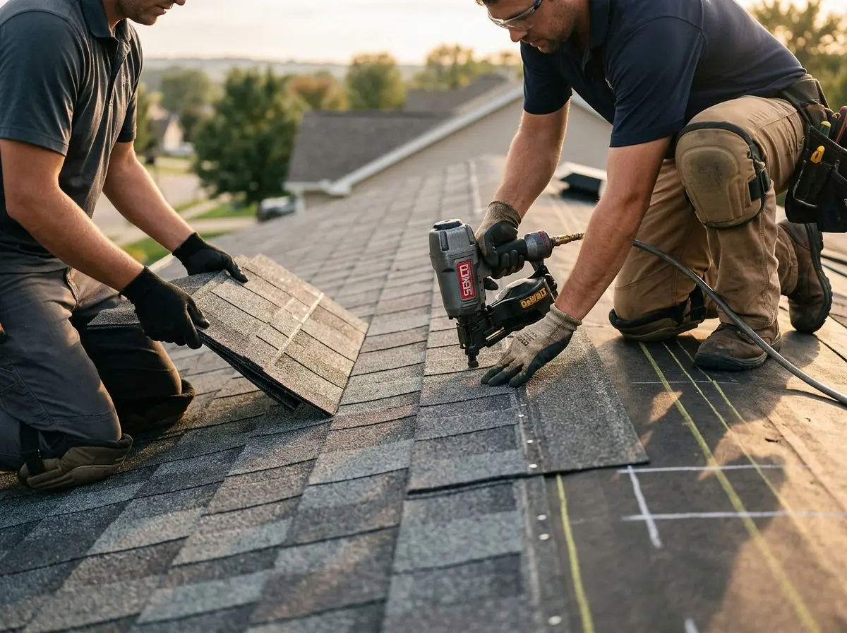 Professional roofer working on a residential roof in Cudahy